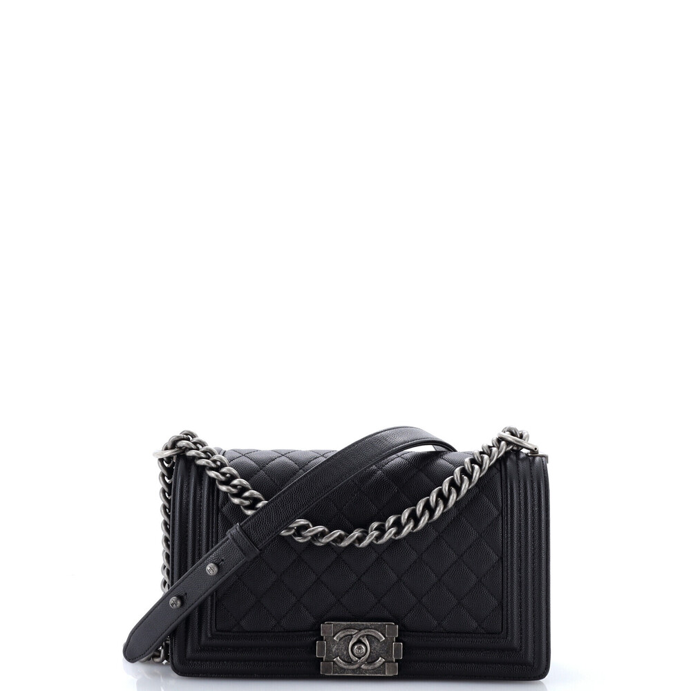 Chanel Old Medium Boy Flap Bag Quilted Caviar